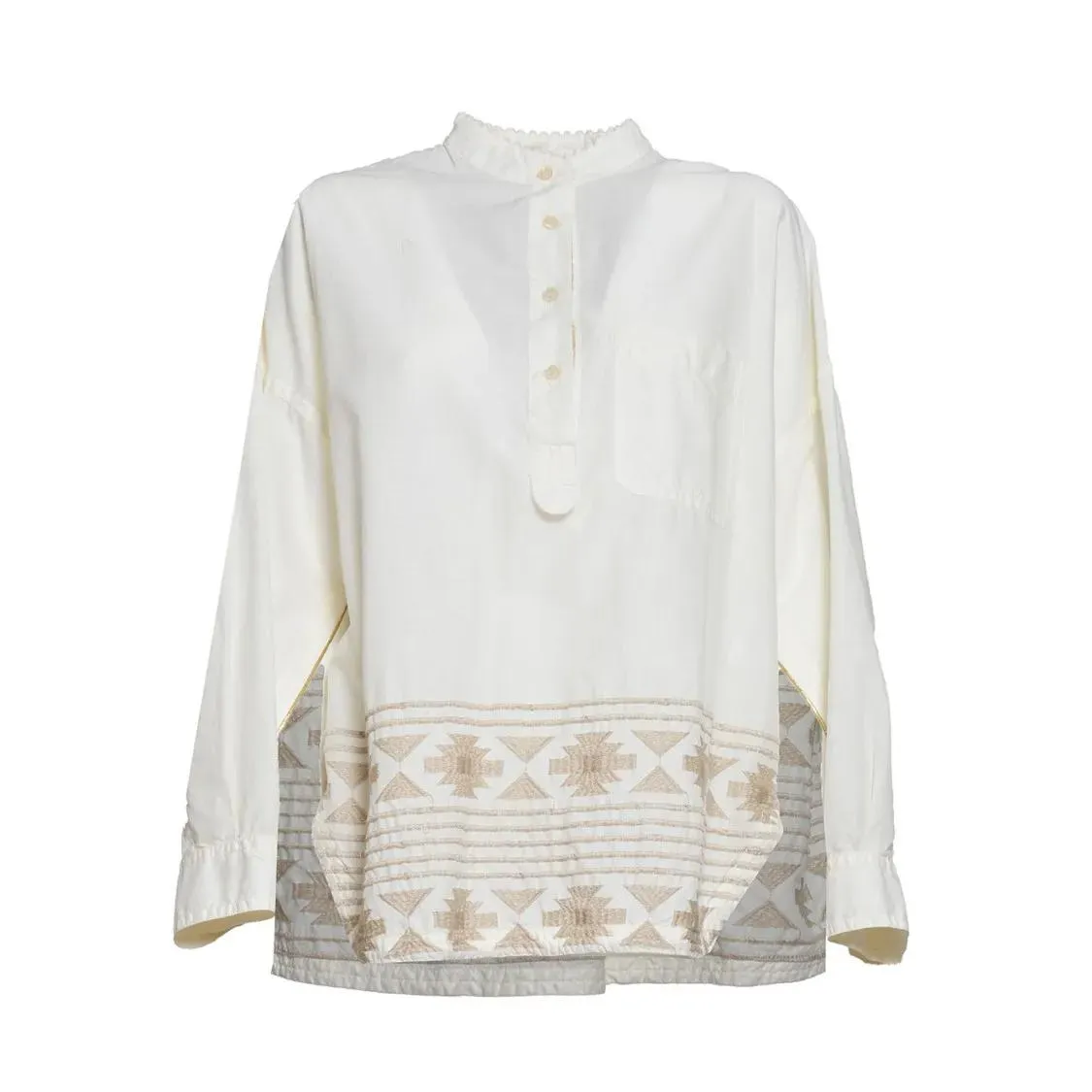Bazar Deluxe - Cream Cotton Shirt With Embroidery And Sequins - Größe 38 - weiß Bazar Deluxe - Cream Cotton Shirt With Embroidery And Sequins - Größe 38 - weiß