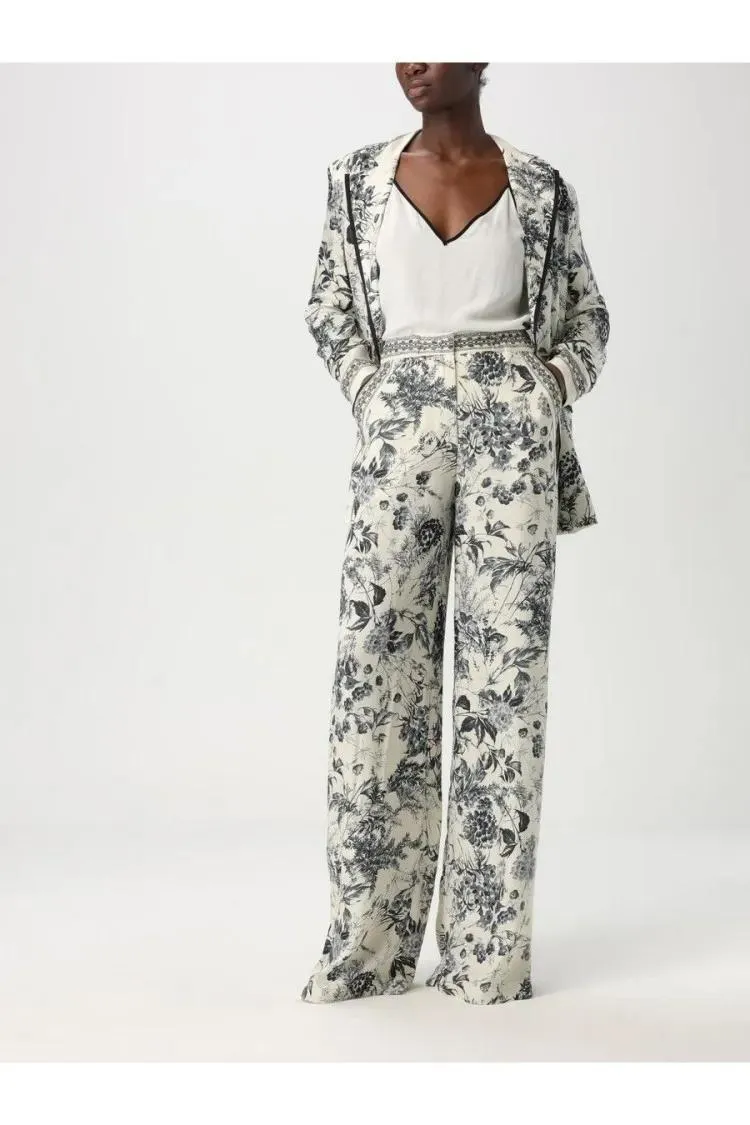 Simona Corsellini - Wide-Leg Trousers With Floral Print - Größe 42 - grau – Bild 3