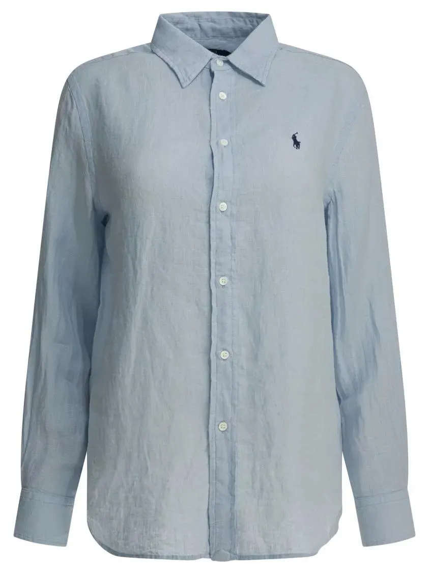 Polo Ralph Lauren - Light Blue Linen Shirt With Classic Collar And Emb - Größe M - grau Polo Ralph Lauren - Light Blue Linen Shirt With Classic Collar And Emb - Größe M - grau