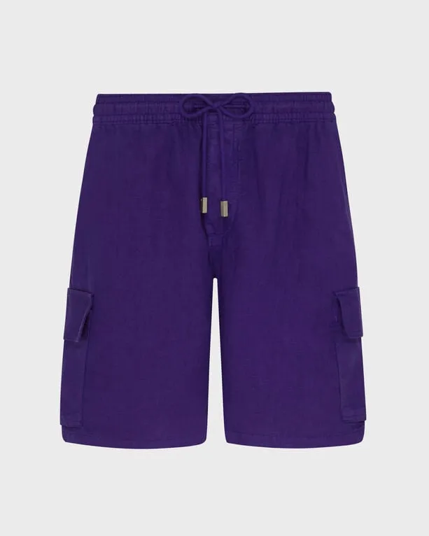 Vilebrequin - Einfarbige Leinen-bermudashorts Mit Cargotaschen Für Herren - Bermuda - Baie - Violett - Größe M Vilebrequin - Einfarbige Leinen-bermudashorts Mit Cargotaschen Für Herren - Bermuda - Baie - Violett - Größe M