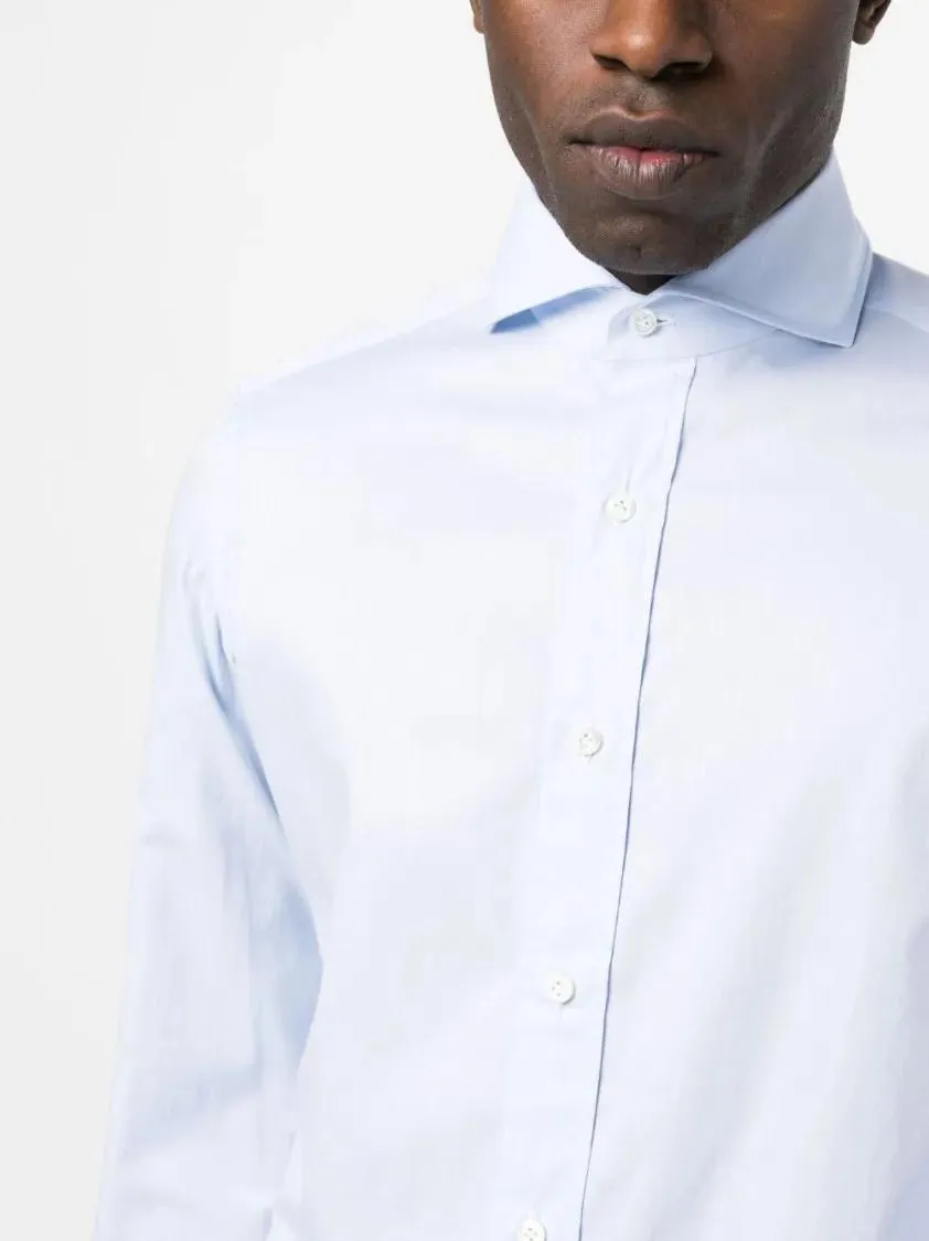 BORRELLI - Optical White Cotton Shirt With Spread Collar - Größe 39 - weiß – Bild 3