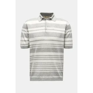 Maurizio Baldassari - Herren - Leinen Kurzarm-Strickpolo %27Crazy Stripes%27 grau/creme gestreift Maurizio Baldassari - Herren - Leinen Kurzarm-Strickpolo %27Crazy Stripes%27 grau/creme gestreift