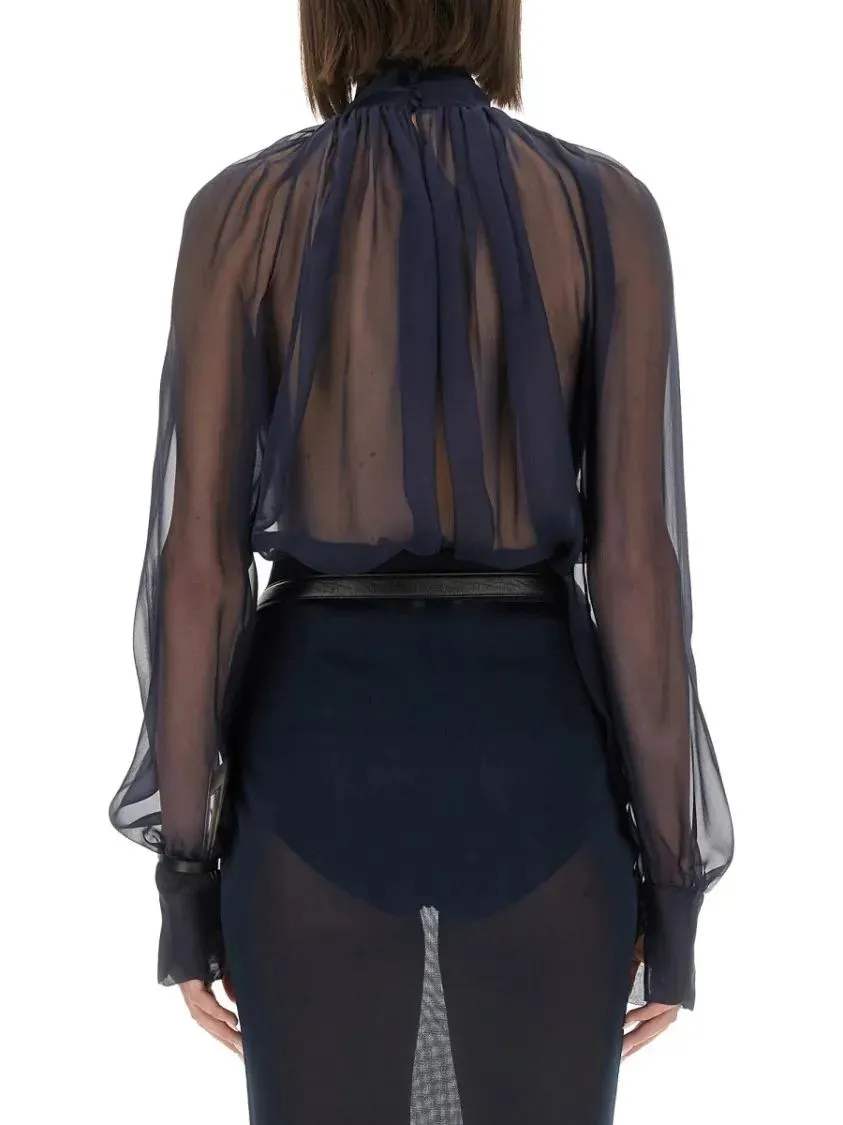 Saint Laurent - Silk Turtleneck Blouse With Gathered Neckline - Größe 38 - schwarz – Bild 3