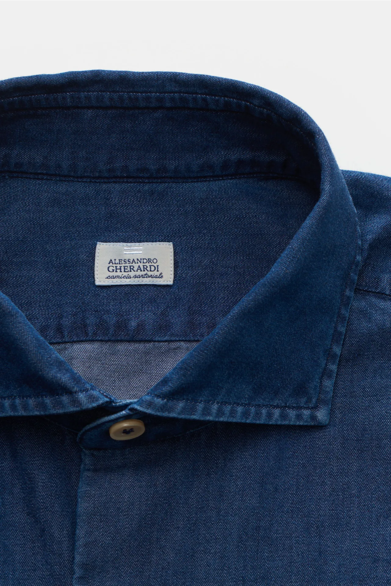 Gherardi - Herren - Chambray-Hemd Haifisch-Kragen dunkelblau – Bild 2