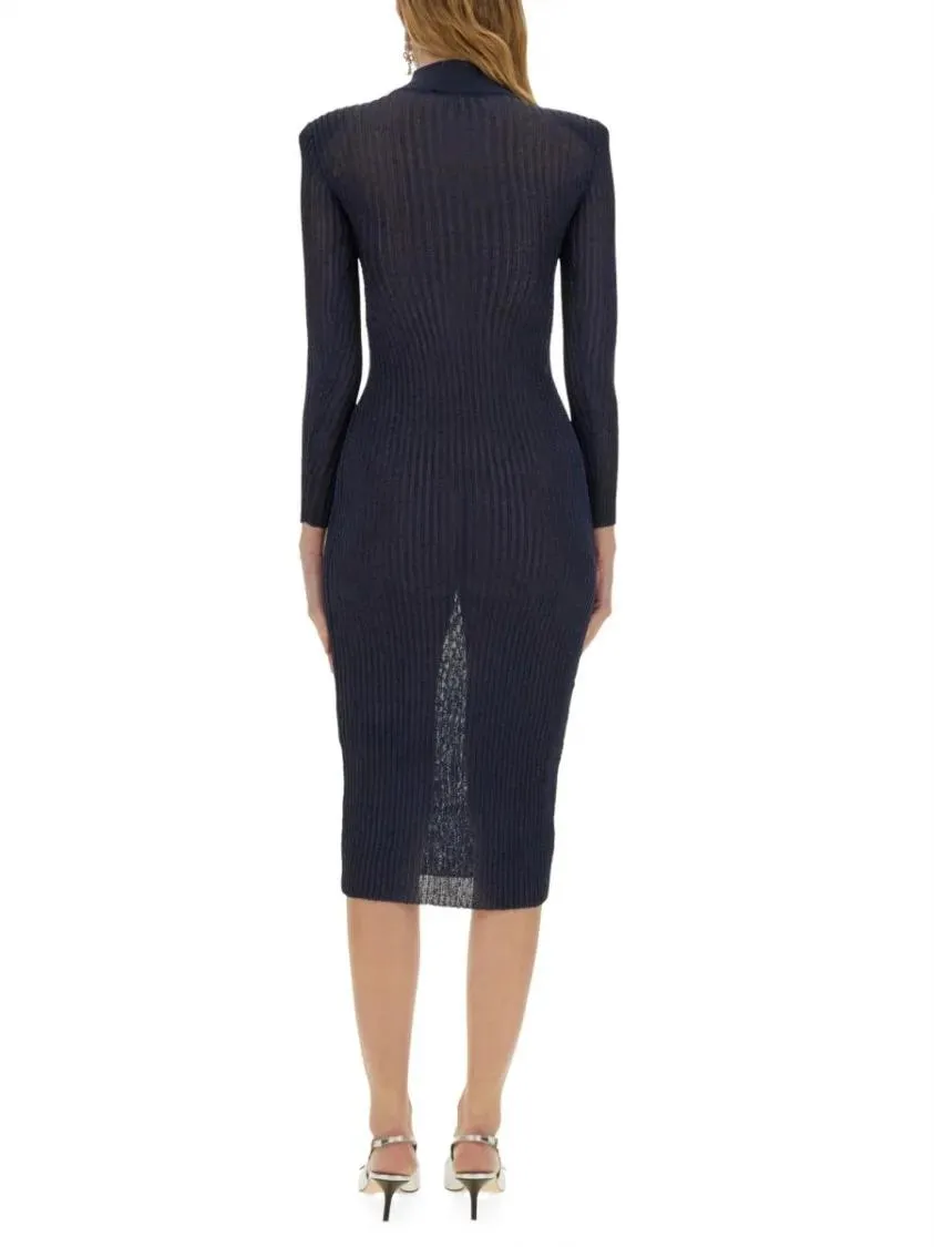 self-portrait - Lurex Knit Midi Dress - Größe M - blau – Bild 3