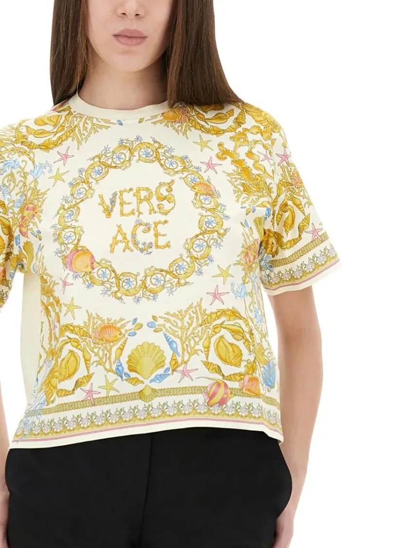 Versace - "Underwater Baroque" T-Shirt - Größe 40 - weiß – Bild 2