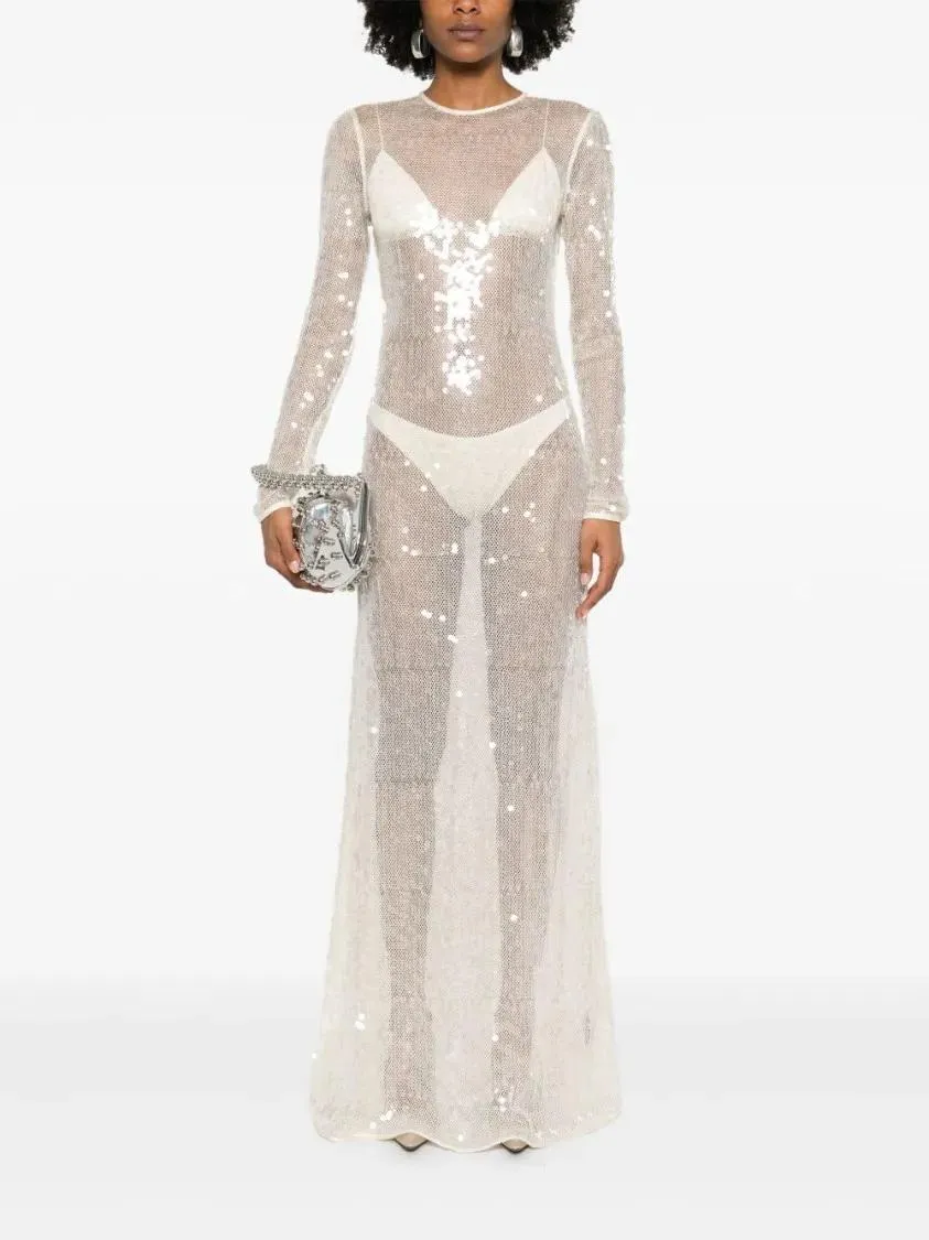 David Koma - Light Beige Sequin Dress With Open Back - Größe 6 - beige