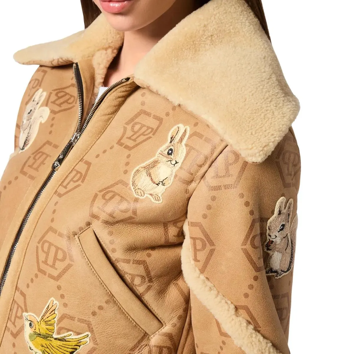 Philipp Plein - Lederjacke Monogram - Größe L - beige – Bild 3
