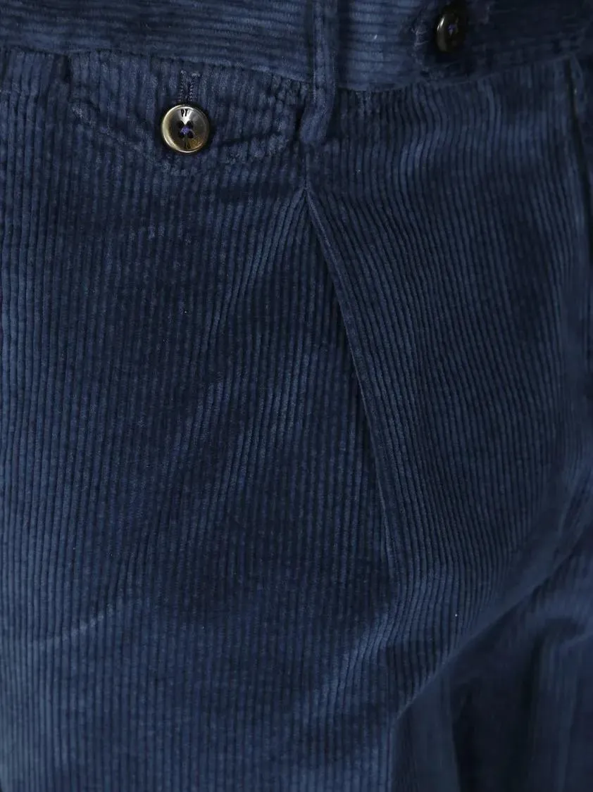 Pt01 - Single Pleat Brown Tailored Trousers In Washed Vel - Größe 50 - blau – Bild 2