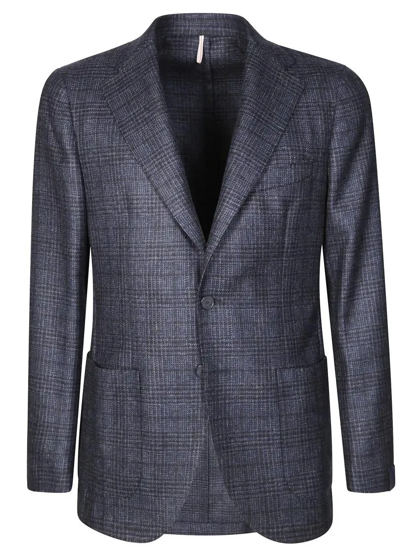 SANTANIELLO - Two-Button Blazer With Subtle Checkered Pattern - Größe 48 - blau SANTANIELLO - Two-Button Blazer With Subtle Checkered Pattern - Größe 48 - blau