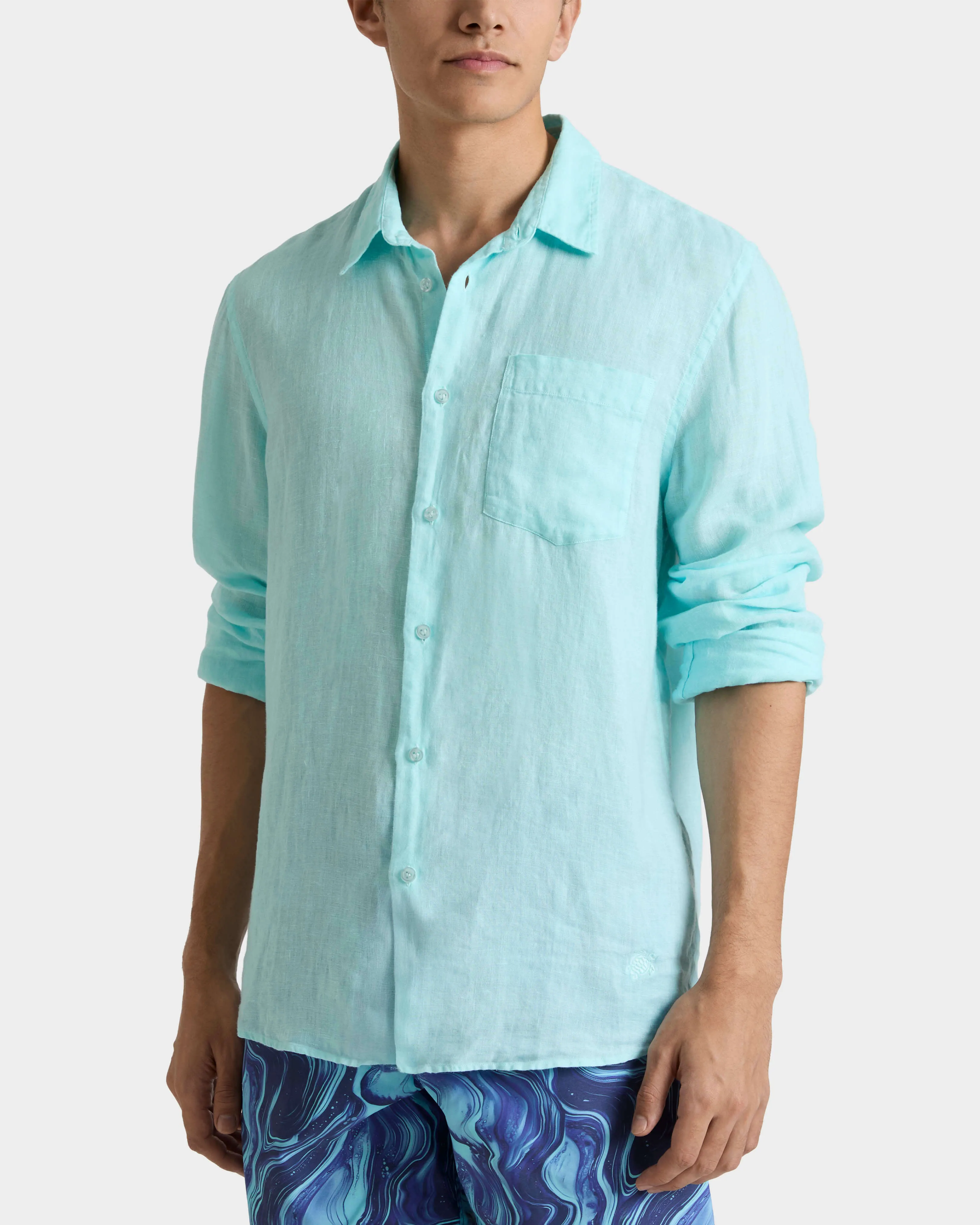 Vilebrequin - Einfarbiges Hemd Aus Leinen Für Herren - Hemd - Caroubis - Blau - Größe L – Bild 3