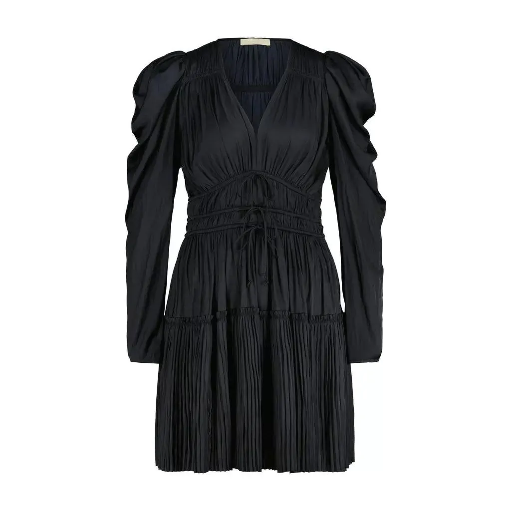 Ulla Johnson - Satinkleid Lu mit Plissee - Größe 34 - black Ulla Johnson - Satinkleid Lu mit Plissee - Größe 34 - black