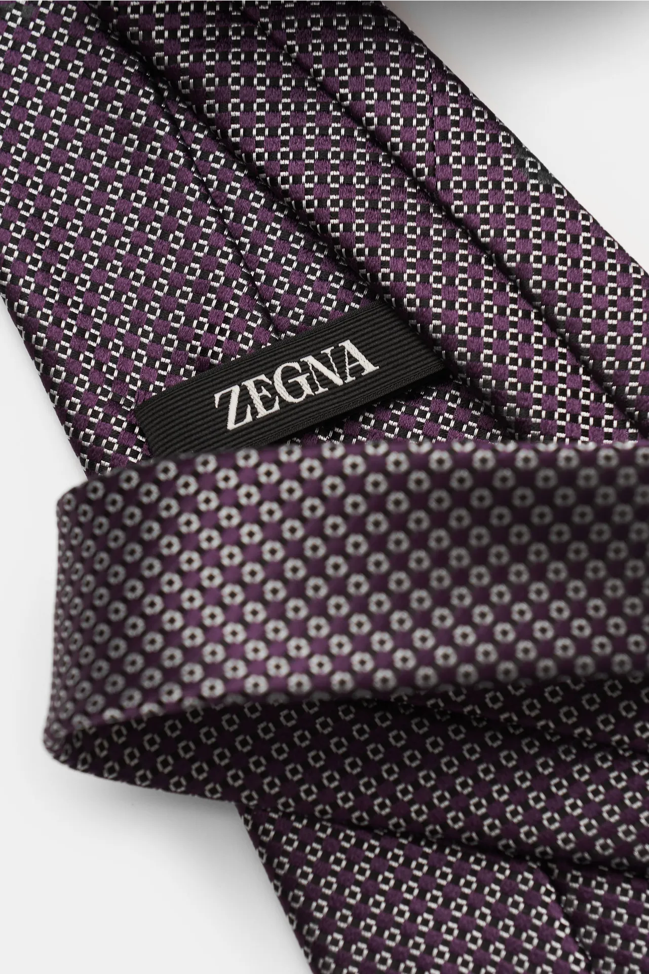 Zegna - Herren - Seidenkrawatte dunkelviolett/schwarz/weiß gemustert – Bild 2