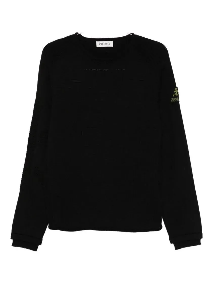 Premiata - Black Virgin Wool Sweater With Crew Neckline - Größe L - schwarz Premiata - Black Virgin Wool Sweater With Crew Neckline - Größe L - schwarz