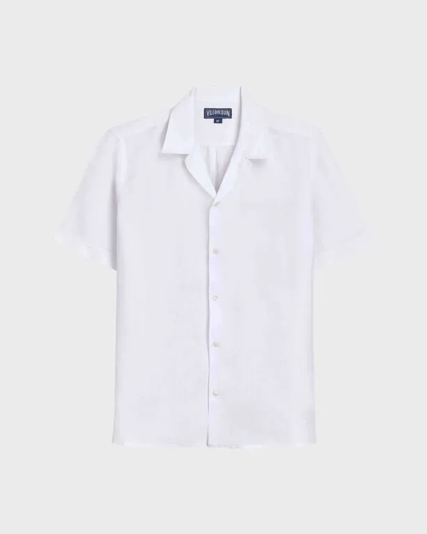 Vilebrequin - Herren-bowlinghemd Aus Leinen – Uni - Hemd - Courbis - Weiss - Größe XL Vilebrequin - Herren-bowlinghemd Aus Leinen – Uni - Hemd - Courbis - Weiss - Größe XL