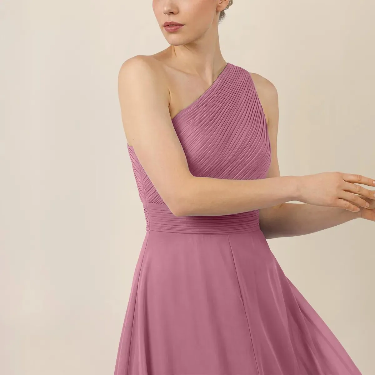 Apart - One-Shoulder Chiffonkleid - Größe 40 - rosa – Bild 3