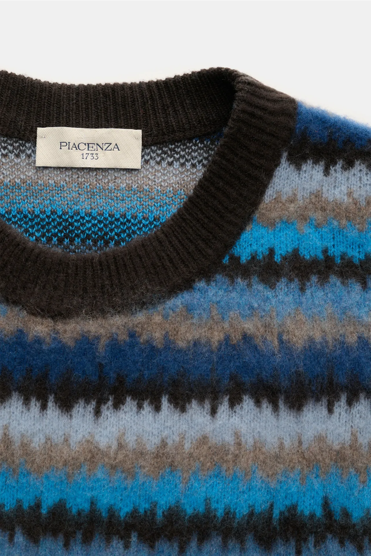 Piacenza 1733 - Herren - Cashmere Rundhalspullover dunkelbraun/blau/beige gestreift – Bild 2