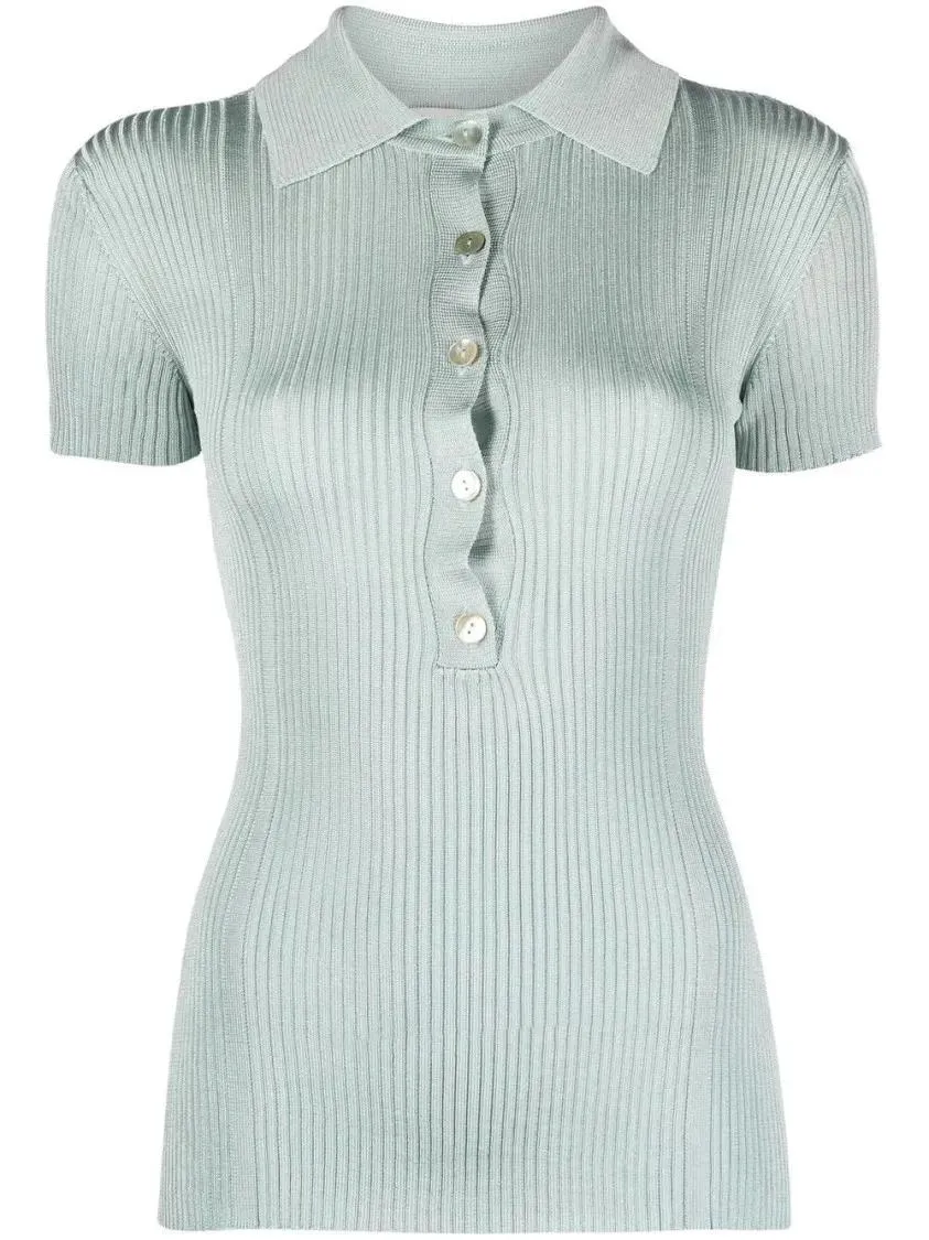 Aeron - Ribbed Short Sleeve Polo Top - Größe L - weiß Aeron - Ribbed Short Sleeve Polo Top - Größe L - weiß