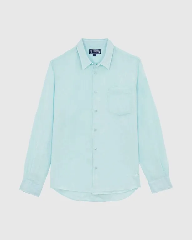 Vilebrequin - Natural Dye Leinenhemd Für Herren - Hemd - Caroubis - Blau - Größe S Vilebrequin - Natural Dye Leinenhemd Für Herren - Hemd - Caroubis - Blau - Größe S