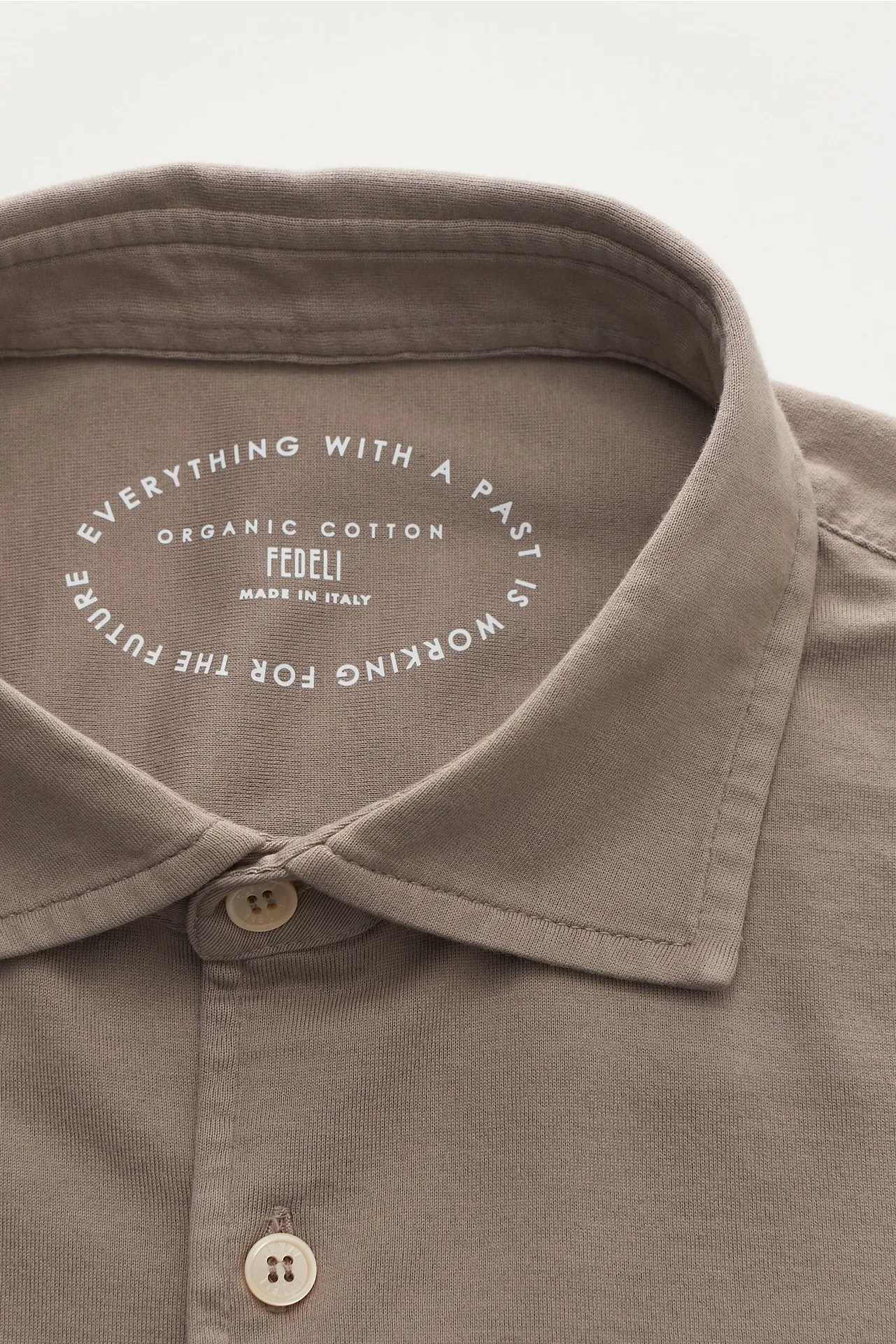 Fedeli - Herren - Jersey-Hemd 'Jason' Haifisch-Kragen taupe – Bild 2