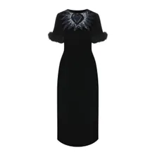 Fendi - Fur Trim Velvet Midi Dress - Größe 40 - schwarz Fendi - Fur Trim Velvet Midi Dress - Größe 40 - schwarz