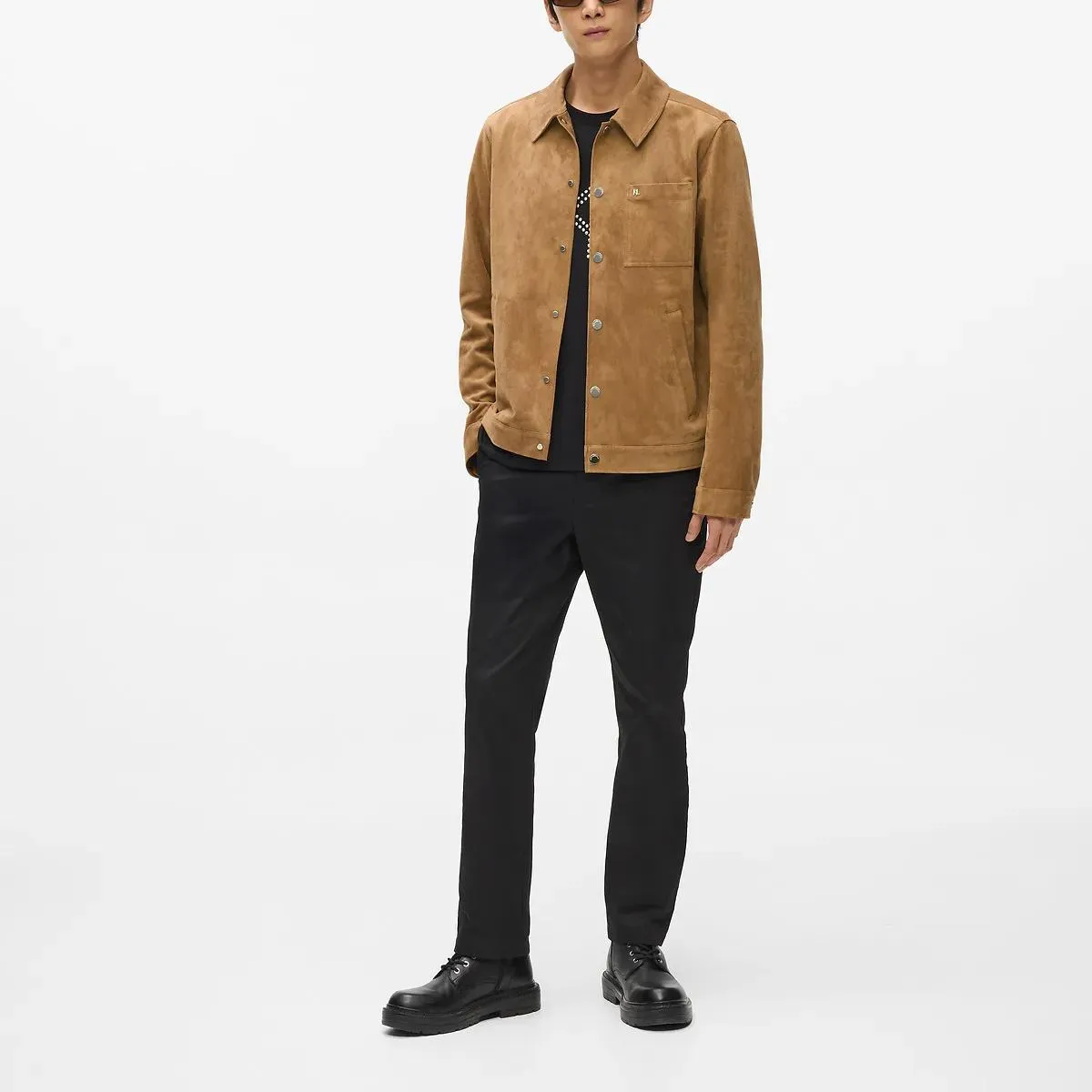 Karl Lagerfeld - Jacke im Trucker-Stil aus Kunstvelours - Größe L - cognacbraun – Bild 4