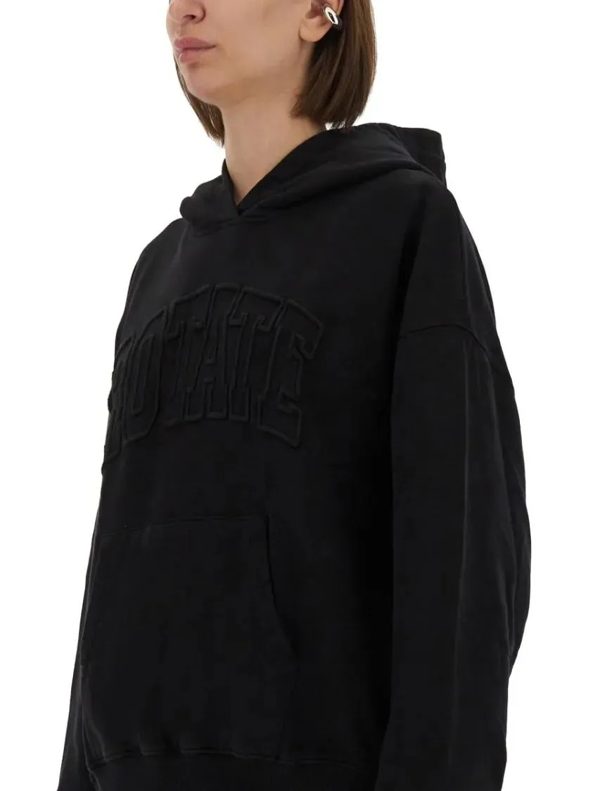 Rotate - Oversized Black Hoodie With Embossed Logo - Größe S - schwarz – Bild 2