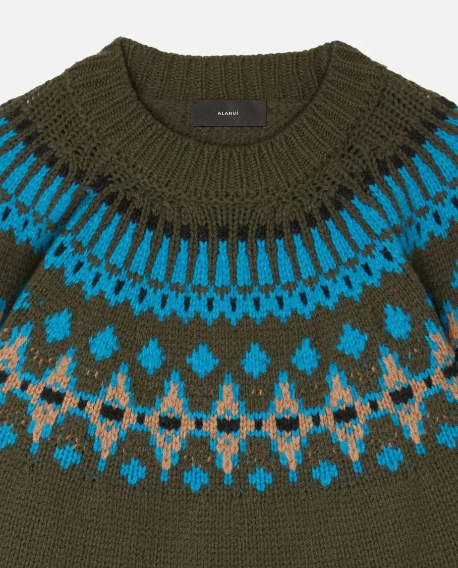 Alanui - Geometric Knit Crewneck Sweater With Accents - Größe XS - grün – Bild 2