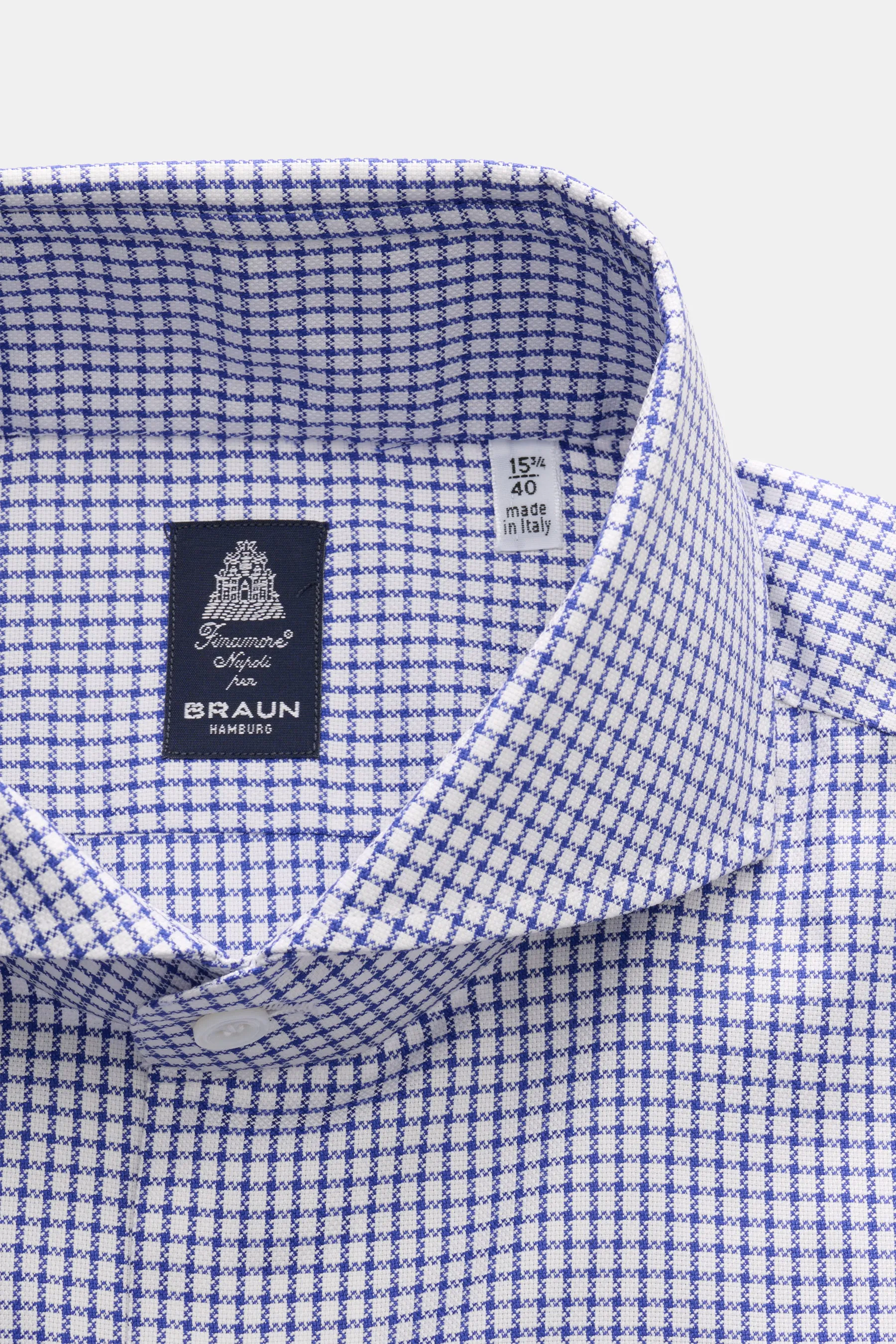 Finamore - Herren - Business Hemd 'Sergio Napoli' Haifisch-Kragen dunkelblau/weiß kariert – Bild 2