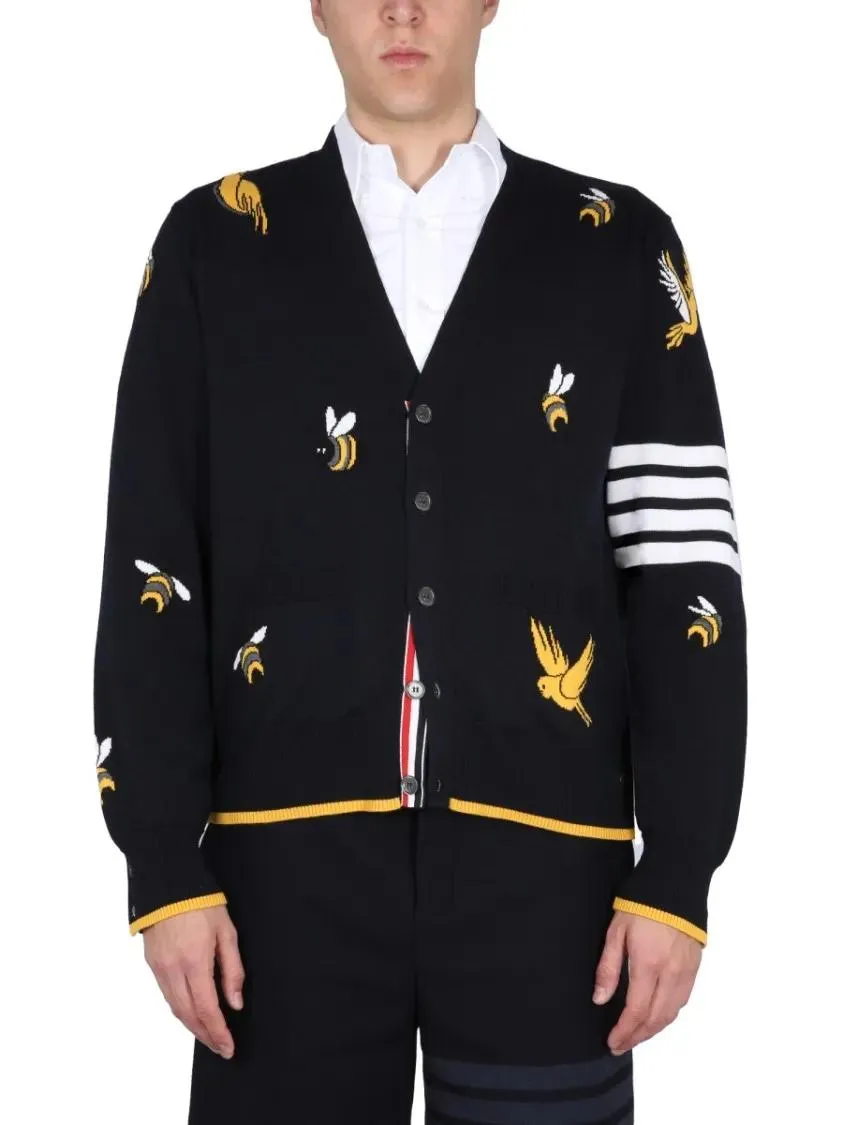 Thom Browne - Cardigan With Birds And Bees Inlays - Größe 5 - blau Thom Browne - Cardigan With Birds And Bees Inlays - Größe 5 - blau