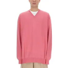 Comme des Garcons - Relaxed-Fit V-Neck Wool Jersey Sweater - Größe L - pink Comme des Garcons - Relaxed-Fit V-Neck Wool Jersey Sweater - Größe L - pink