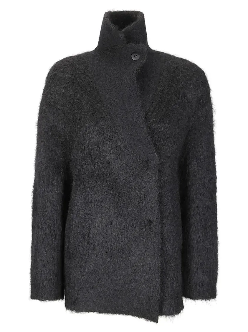 BOBOUTIC - Textured Knit Double-Breasted Jacket - Größe S - schwarz BOBOUTIC - Textured Knit Double-Breasted Jacket - Größe S - schwarz