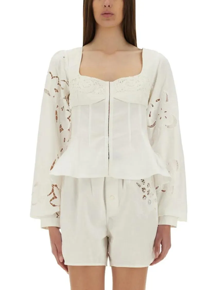 Marine Serre - Fitted White Top With Square Neckline And Floral E - Größe 38 - white Marine Serre - Fitted White Top With Square Neckline And Floral E - Größe 38 - white