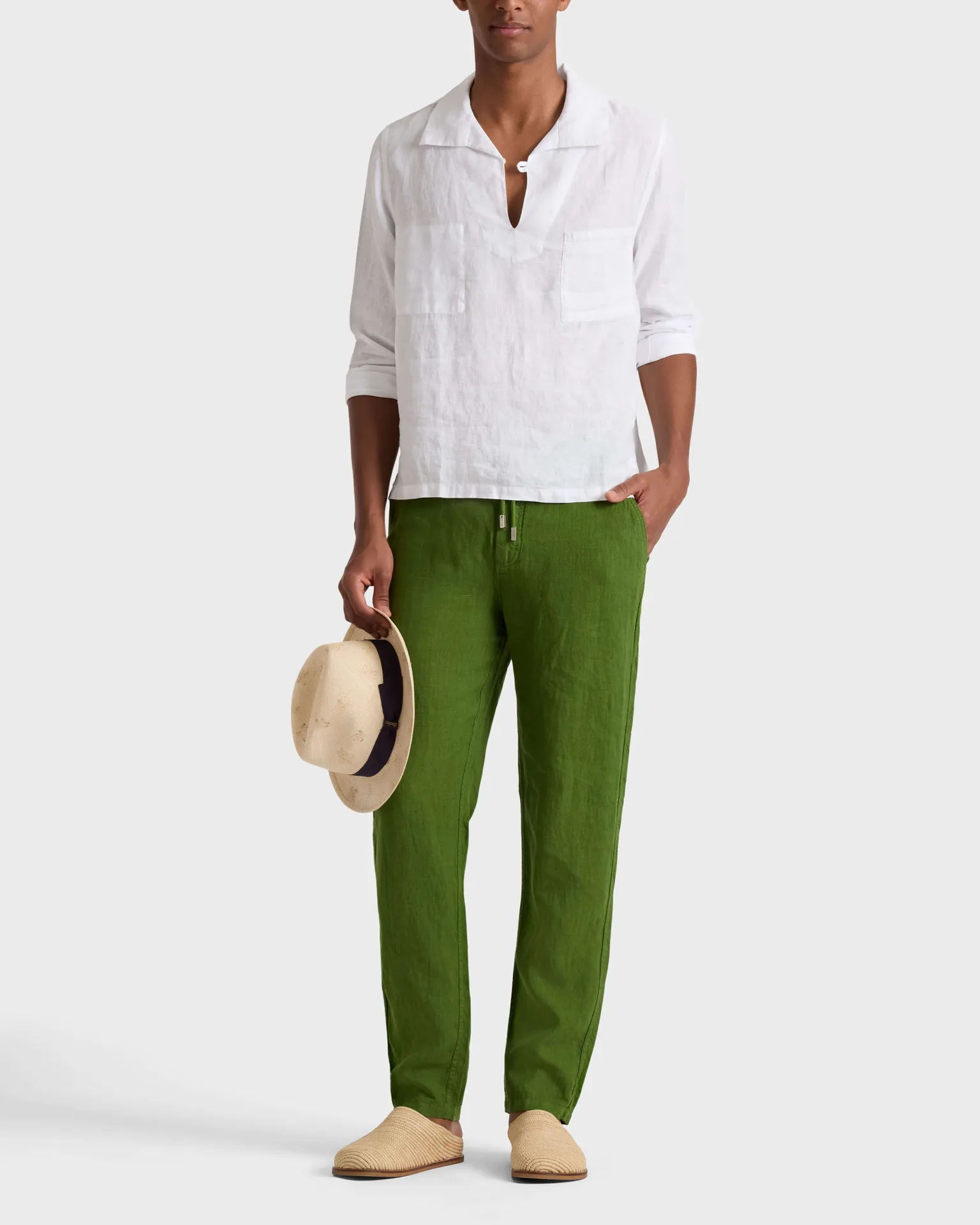 Vilebrequin - Solid Gerade Geschnittene Leinenhose Für Herren - Hose - Parc - Grün - Größe L – Bild 3