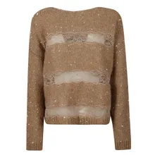 Ermanno Firenze - Boat Neck Sweater With Lace Inserts - Größe 42 - braun Ermanno Firenze - Boat Neck Sweater With Lace Inserts - Größe 42 - braun