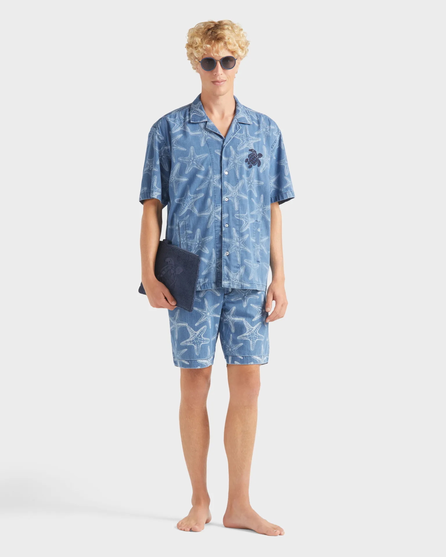 Vilebrequin - Hemd Aus Leichtem Denim Mit Starfish-print - Hemd - Graniers - Blau - Größe L – Bild 5