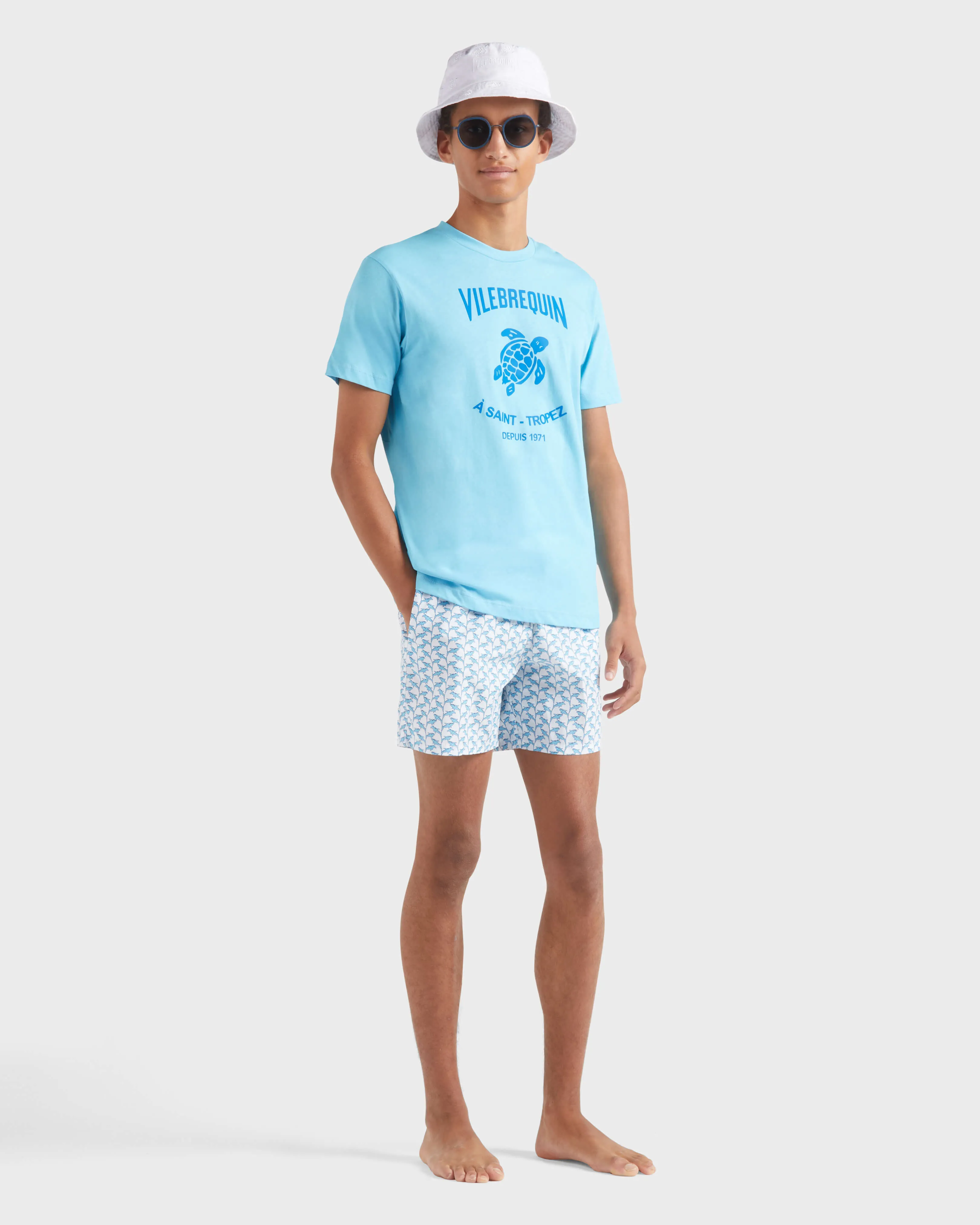 Vilebrequin - Baumwoll-t-shirt Mit Aufgedrucktem Kontrastlogo Aus Gummi Für Herren - T-shirt - Portisol - Blau - Größe S – Bild 5