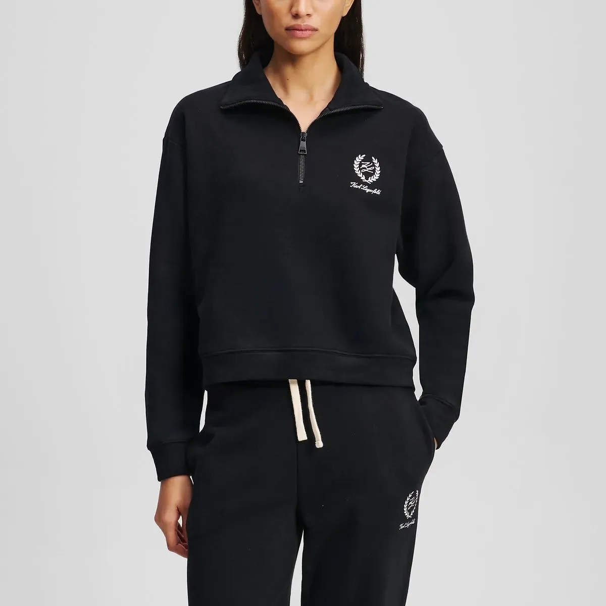 Karl Lagerfeld - HOTEL KARL LOUNGEWEAR SWEATSHIRT MIT HALBLANGEM RE - Größe M - schwarz – Bild 4