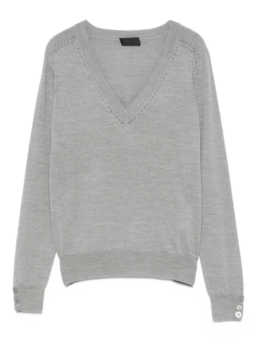 LIU JO - V-Neck Grey Sweater With Perforated Detailing - Größe S - grau LIU JO - V-Neck Grey Sweater With Perforated Detailing - Größe S - grau