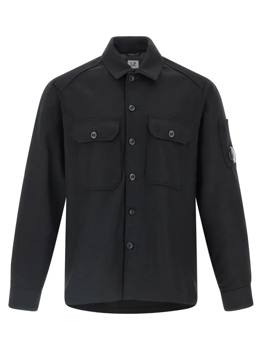 CP Company - Unlined Wool Overshirt With Classic Shirt Collar - Größe M - schwarz CP Company - Unlined Wool Overshirt With Classic Shirt Collar - Größe M - schwarz