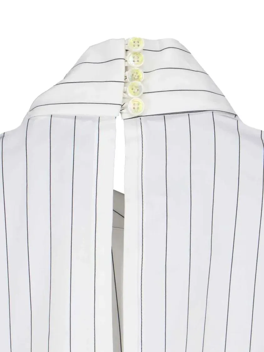 Finamore - Striped Cotton Lavallière Shirt – White - Größe 46 - weiß – Bild 4