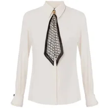 Elisabetta Franchi - Ivory Georgette Blouse With Logoed Foulard - Größe 44 - braun Elisabetta Franchi - Ivory Georgette Blouse With Logoed Foulard - Größe 44 - braun