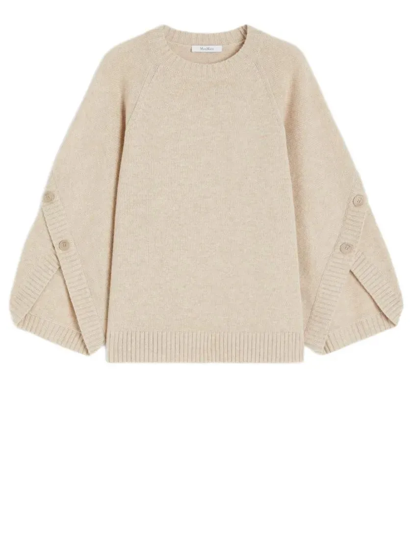 Max Mara - Crossed Knit Sweater With Horn Buttons - Größe S - grau Max Mara - Crossed Knit Sweater With Horn Buttons - Größe S - grau