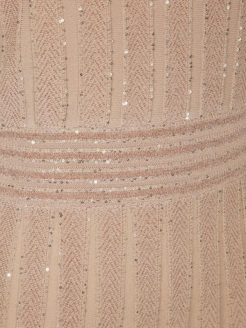 D. Exterior - V-Neck Blush Beige Evening Dress - Größe XL - beige – Bild 2