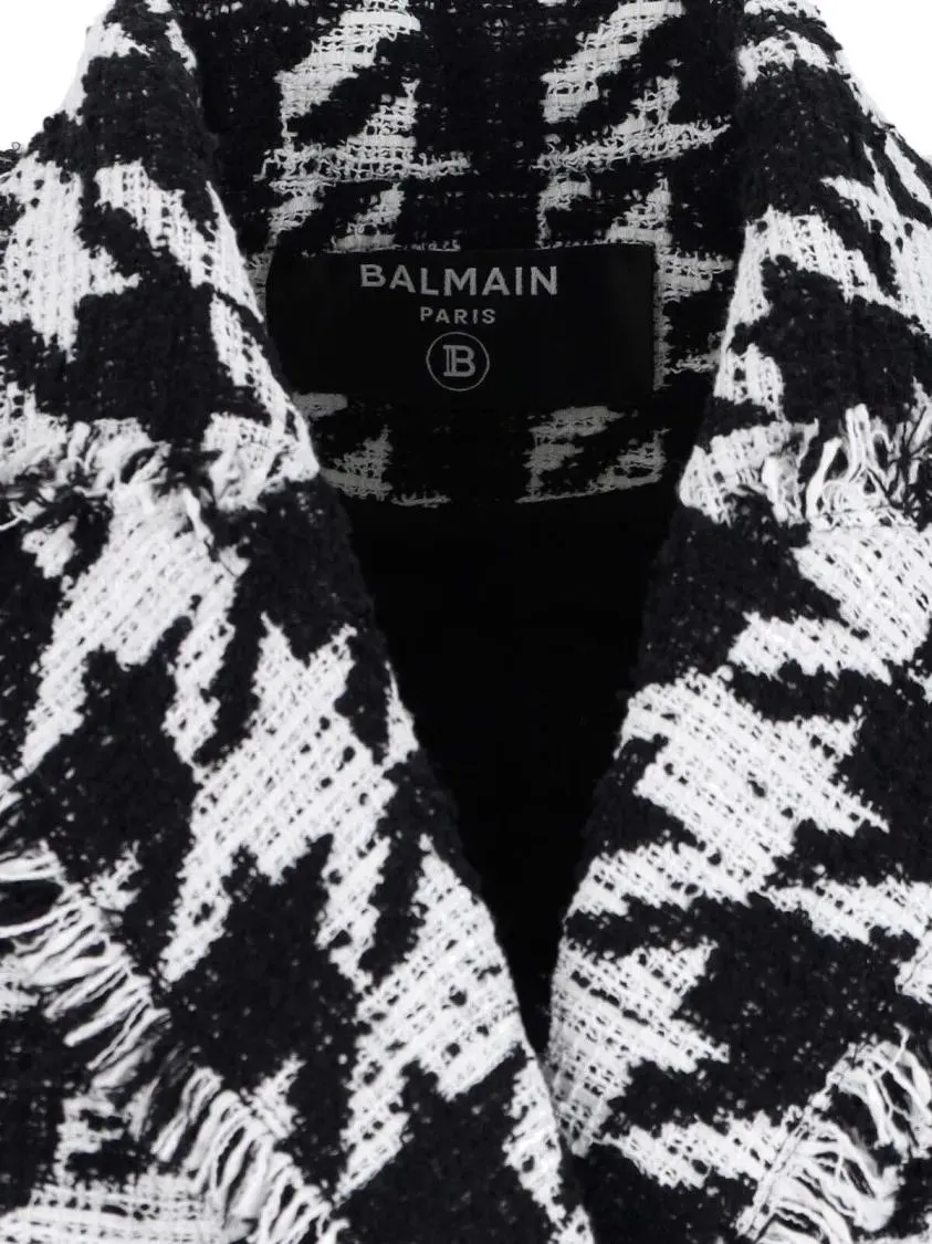 Balmain - Double-Breasted Houndstooth Blazer With Frayed Des - Größe 36 - schwarz – Bild 4