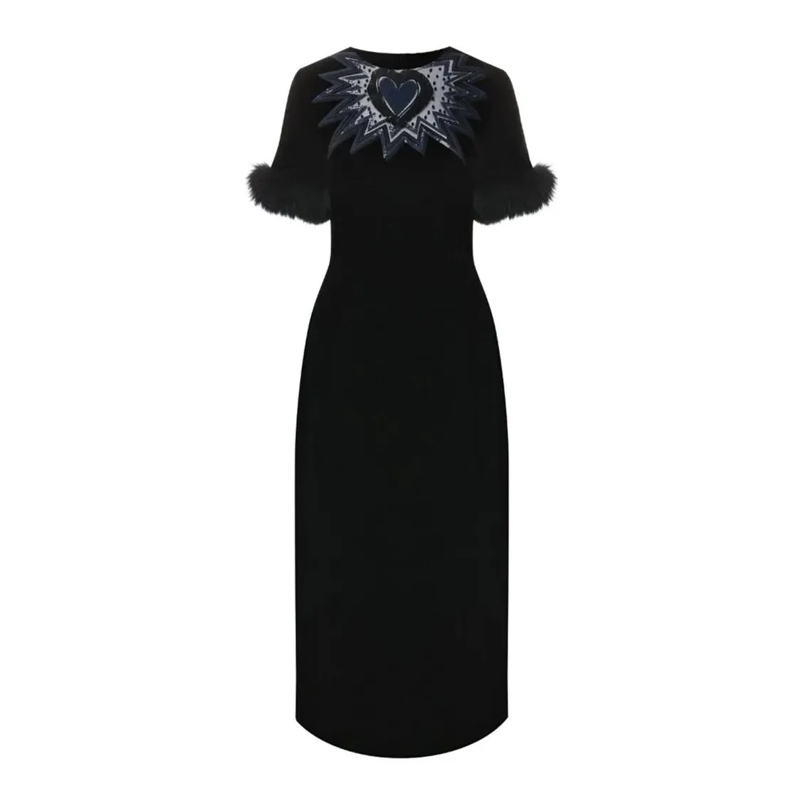 Fendi - Fur Trim Velvet Midi Dress - Größe 40 - schwarz Fendi - Fur Trim Velvet Midi Dress - Größe 40 - schwarz