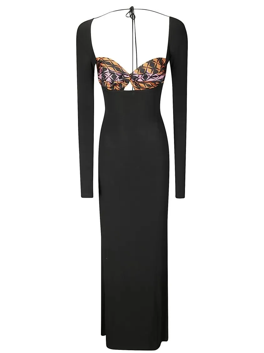 Marine Serre - Long Sleeve Viscose Dress With Contrast Bra - Größe S - schwarz Marine Serre - Long Sleeve Viscose Dress With Contrast Bra - Größe S - schwarz