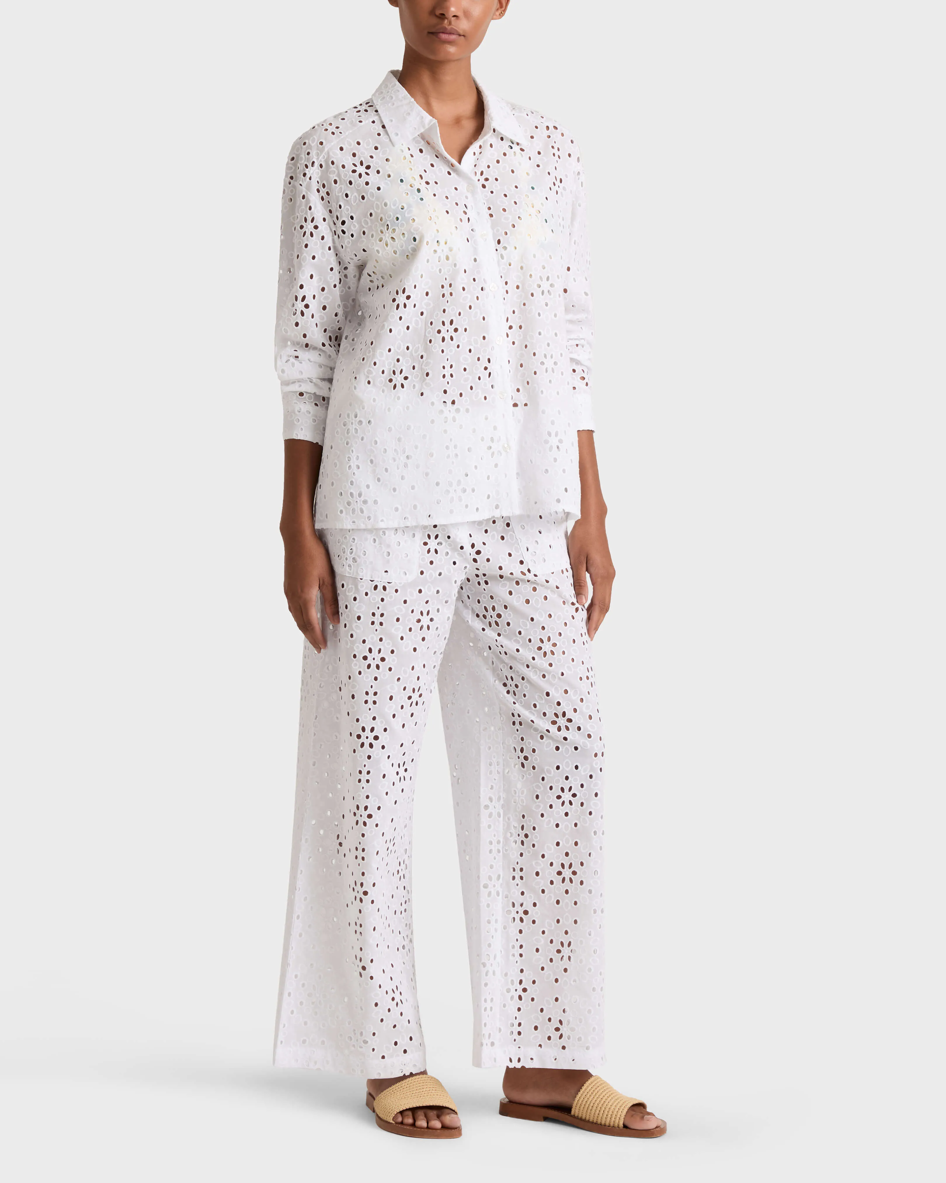 Vilebrequin - Fließende Damen Hose Mit Floraler Lochstickerei - Hose - Freyja - Weiss - Größe M – Bild 5