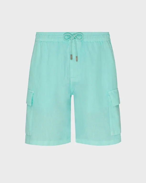 Vilebrequin - Einfarbige Leinen-bermudashorts Mit Cargotaschen Für Herren - Bermuda - Baie - Grün - Größe S Vilebrequin - Einfarbige Leinen-bermudashorts Mit Cargotaschen Für Herren - Bermuda - Baie - Grün - Größe S