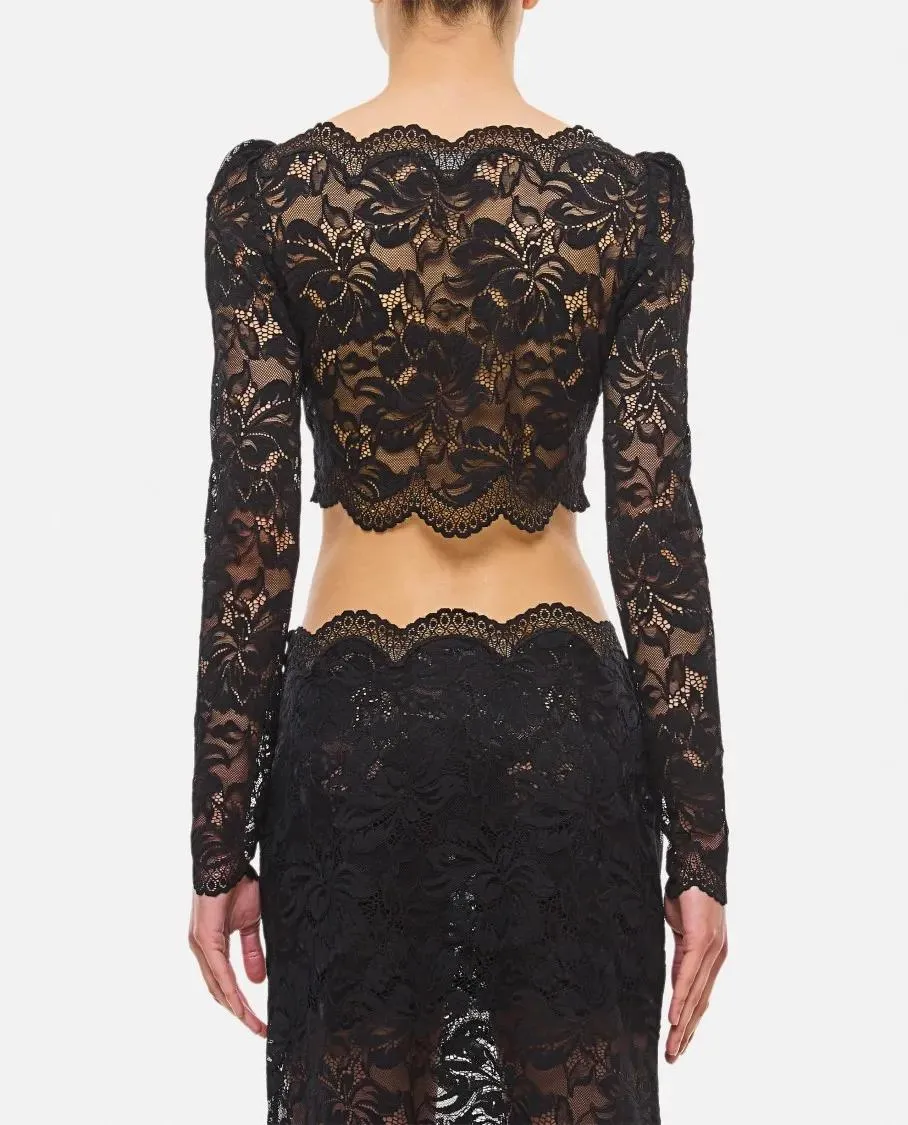 Paco Rabanne - Lace Long Sleeve Top - Größe 40 - schwarz – Bild 3